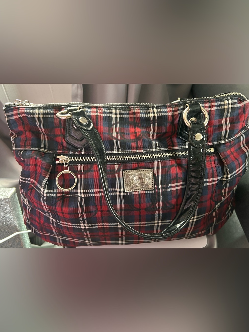 Coach Poppy plaid red tote